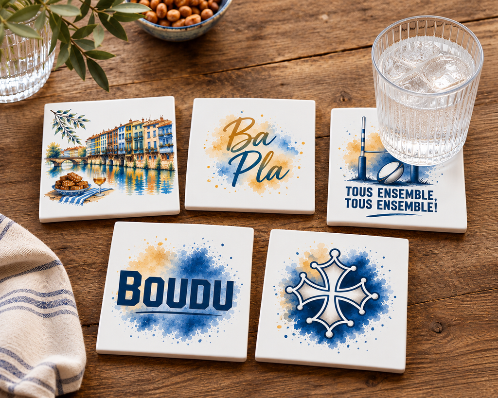 Lot de 5 sous-verres céramique assortis - Nos villes