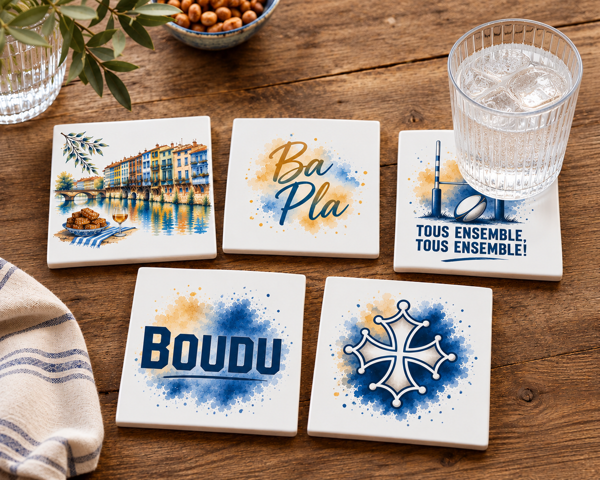 Lot de 5 sous-verres céramique assortis - Nos villes
