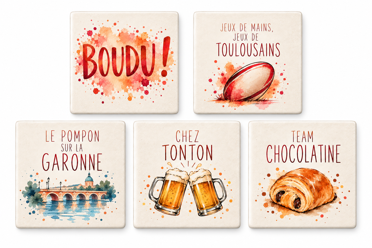 Lot de 5 sous-verres céramique assortis - Nos villes